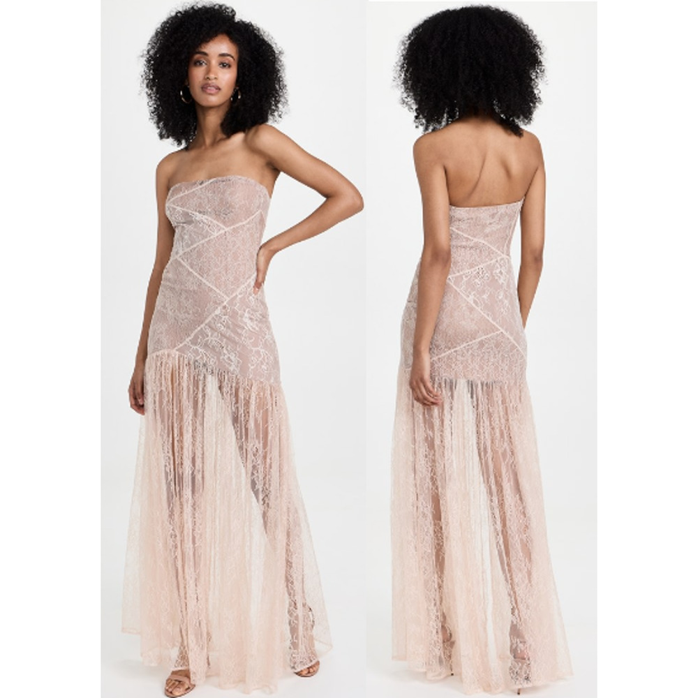 Retrofete Nicole Patchwork Sheer Lace Strapless Maxi Dress Cream Women's Size XS